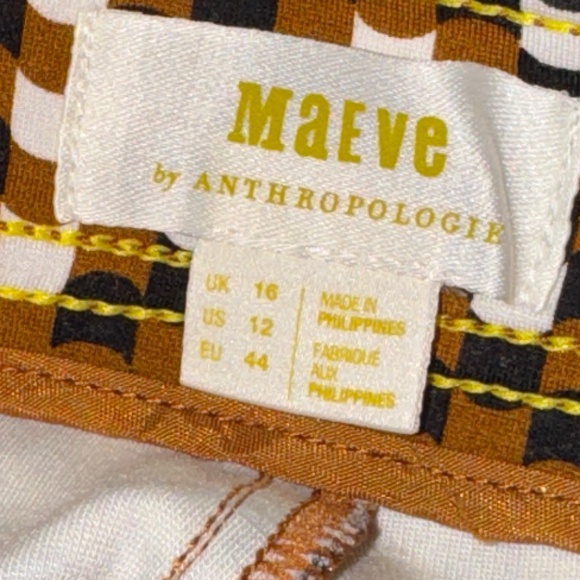 EUC Anthropologie Maeve Maeve Slim Ponte Pants Brown Dot Size 12 - Picture 5 of 9